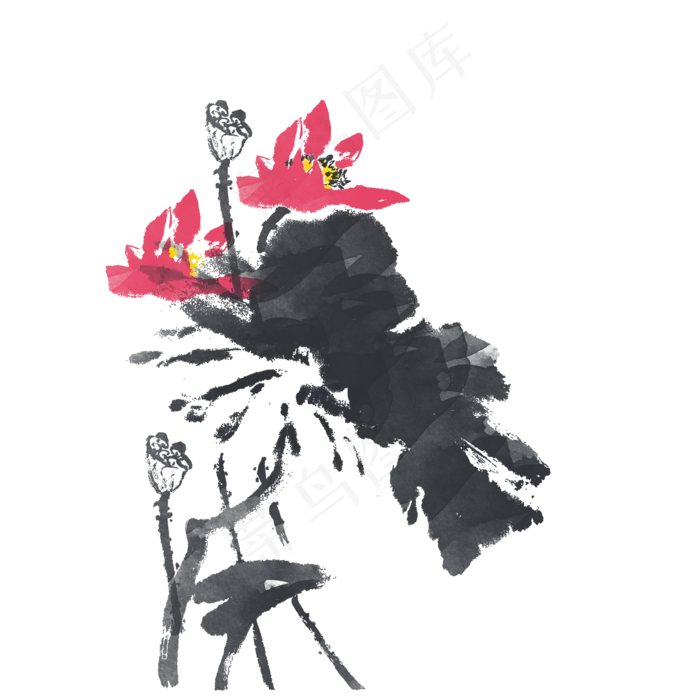 水墨植物手绘荷花水彩中国风(2000X2000(DPI:300))psd模版下载