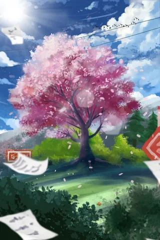 唯美治愈夏至夏景春天立秋樱花天空云彩