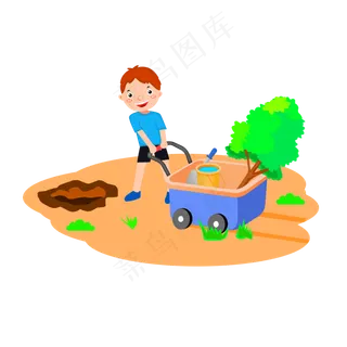 手绘卡通小孩植树