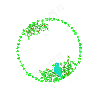 圆形花鸟装饰边框,免抠元素
