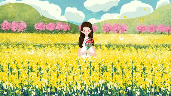 油菜花地一片花海小清新