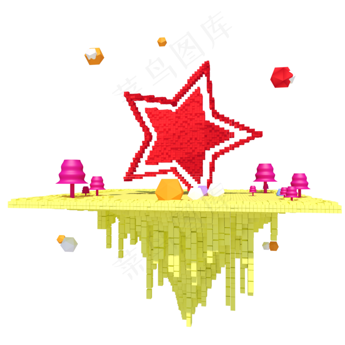 C4D创意立体红色五角星像素风(2000X2000)