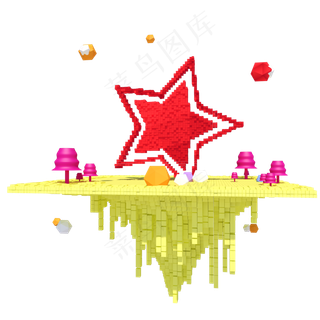 C4D创意立体红色五角星像素风