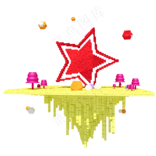 C4D创意立体红色五角星像素风