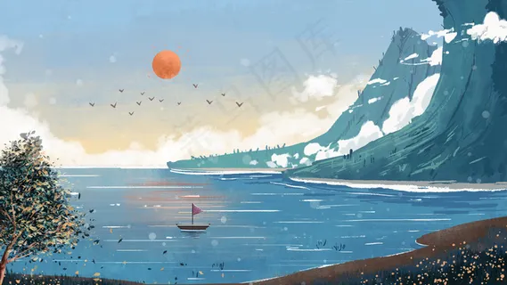 高山流水风景夕阳落山大暑图 高山流水风景夕阳落山大暑图