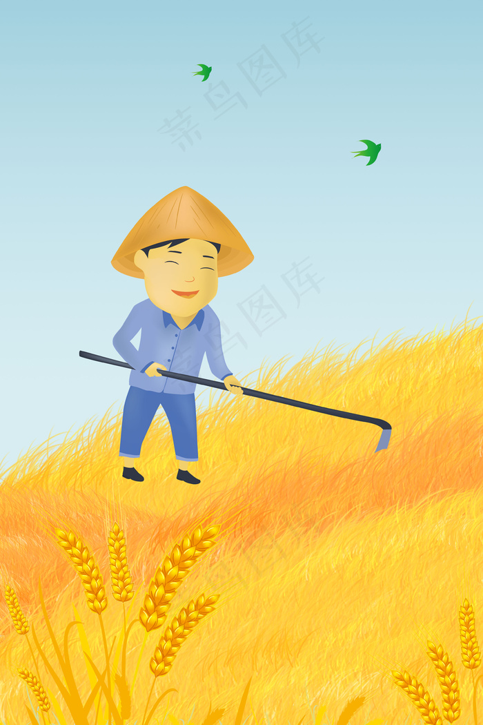 金色芒种辛勤农民劳作海报