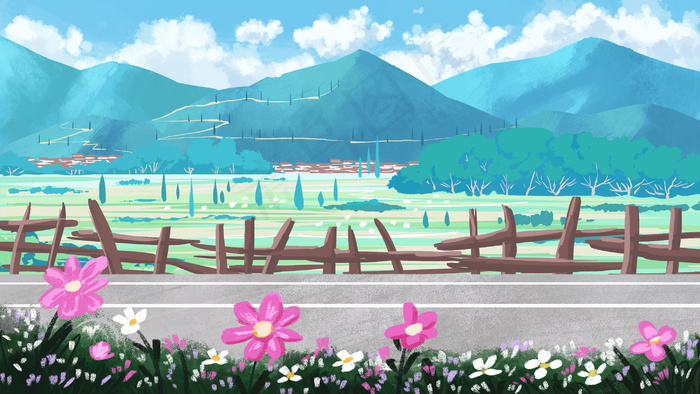 夏日乡村田园田地开车旅游风景(2880*1620px 300 dpi )psd模版下载