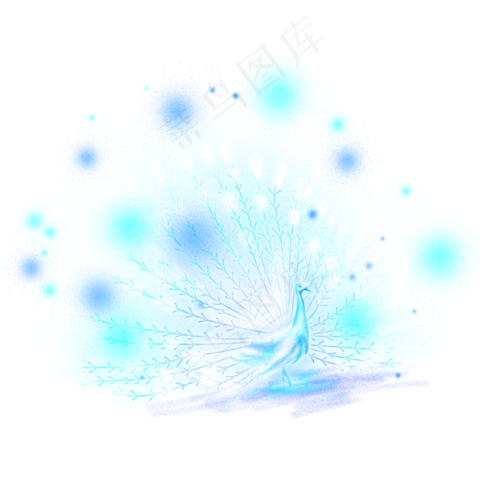 梦幻孔雀手绘插画psd,免抠元素