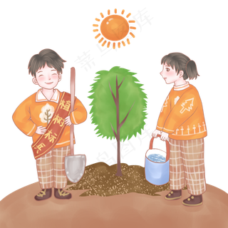 植树节大家一起栽种小树