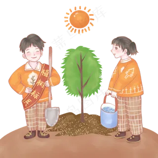 植树节大家一起栽种小树