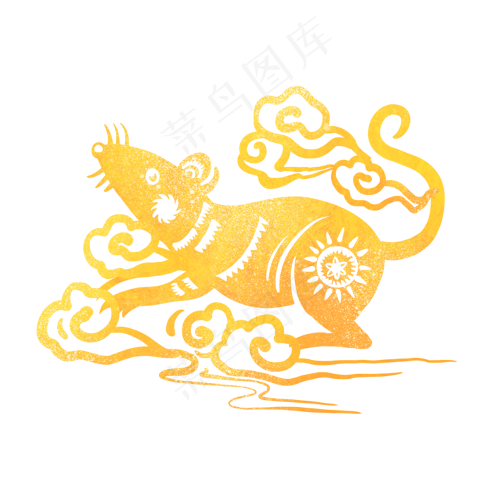 烫金中国风老鼠,免抠元素(2048X2048(DPI:300))psd模版下载