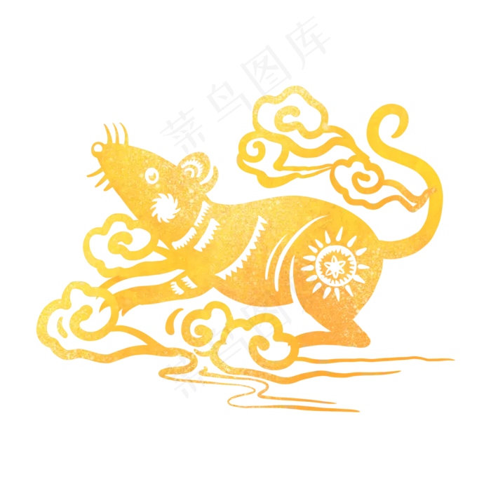 烫金中国风老鼠,免抠元素(2048X2048(DPI:300))psd模版下载