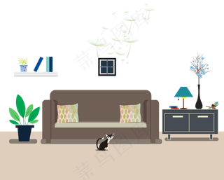 手绘雅致客厅的矢量图,免抠元素