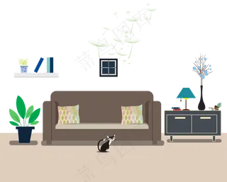 手绘雅致客厅的矢量图,免抠元素