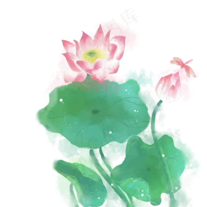 水墨水彩小清新荷花(2000X2000(DPI:300))psd模版下载