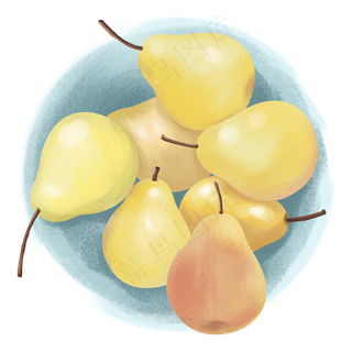 卡通手绘惊蛰应季水果之一盘梨子,免抠元素