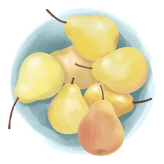 卡通手绘惊蛰应季水果之一盘梨子,免抠元素