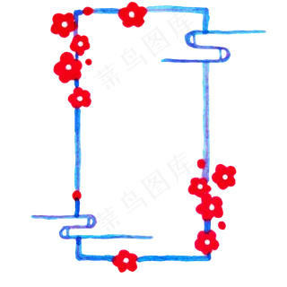手绘红梅花朵边框,免抠元素