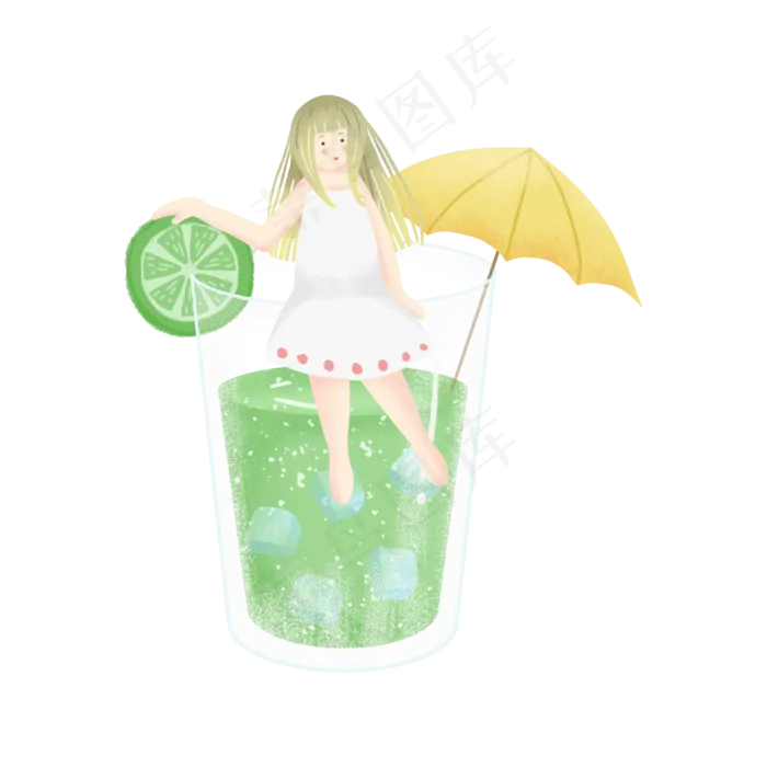 绿色的果汁和女孩(2000X2000(DPI:300))psd模版下载