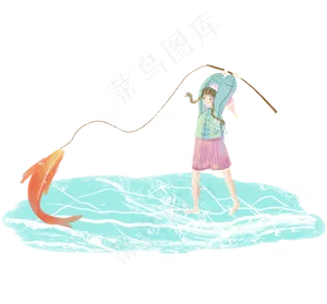 夏日大暑钓鱼女孩