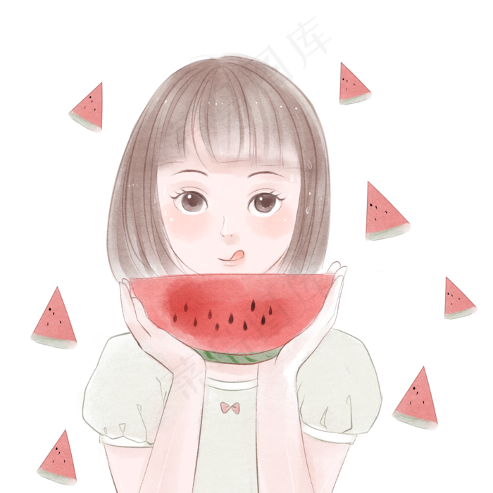 大暑小暑西瓜夏天清凉青春卡通手(3000X3000(DPI:300))psd模版下载