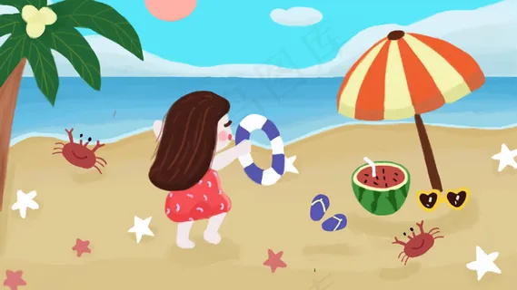夏天可爱的女孩在海边嬉戏 夏天可爱的女孩在海边嬉戏
