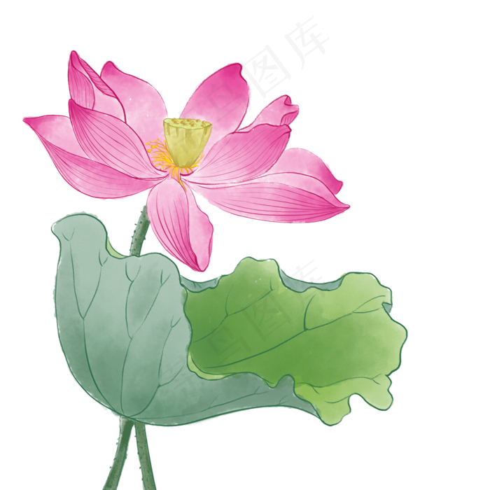 中国风荷花水彩画(2000X2000(DPI:300))psd模版下载