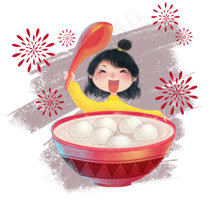 春节元宵汤圆可爱少女新年PNG,免抠元素(4000X4000(DPI:300))psd模版下载