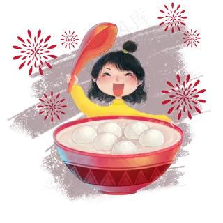 春节元宵汤圆可爱少女新年PNG,免抠元素