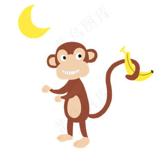 灰色扁平化可爱小猴子元素