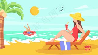 夏天游泳度假沙滩美女夏日横幅公众号配图