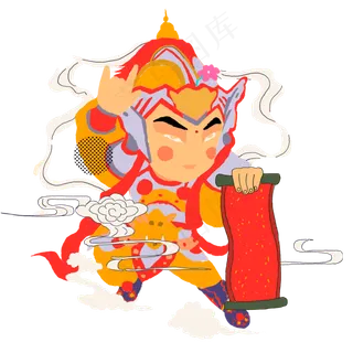 手绘卡通古代神仙元素,免抠元素