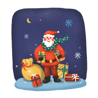 圣诞夜圣诞节圣诞老人送礼物,免抠元素