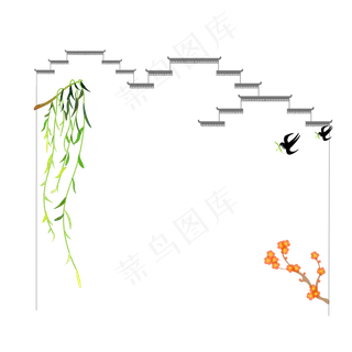二十四节气立春素材徽派建筑江南,免抠元素