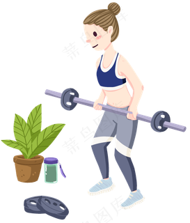 运动健身哑铃举重卡通女孩,免抠元素