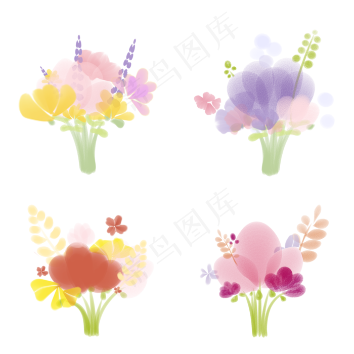 手绘水彩花束(3508X3508(DPI:299))psd模版下载