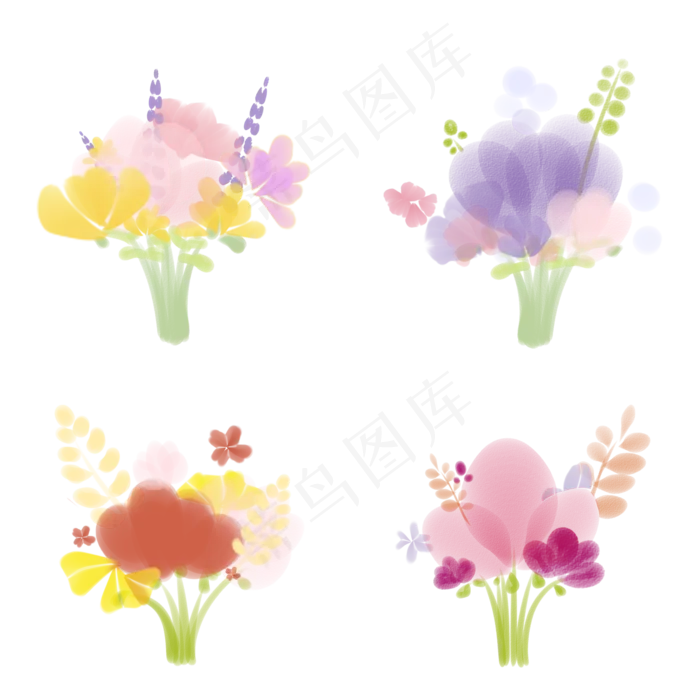 手绘水彩花束(3508X3508(DPI:299))psd模版下载