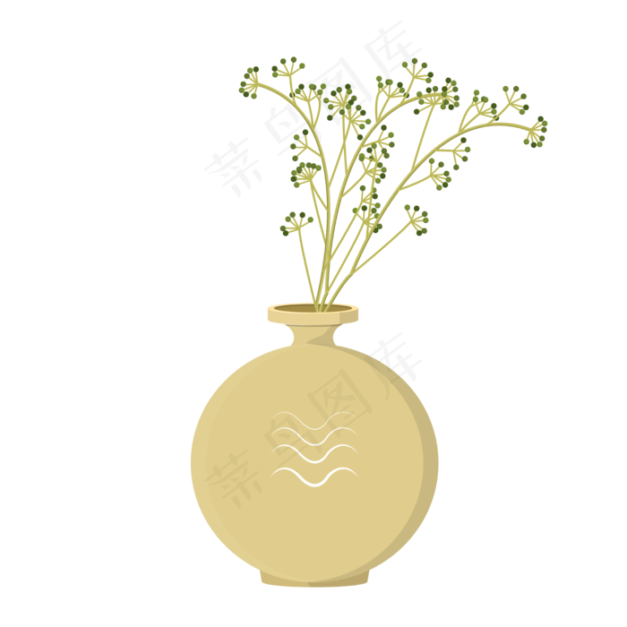 手绘矢量扁平素雅小清新花瓶和花
