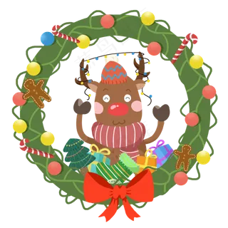 圣诞节花环彩灯麋鹿装饰免抠PNG素 圣诞节花环彩灯麋鹿装饰免抠PNG素