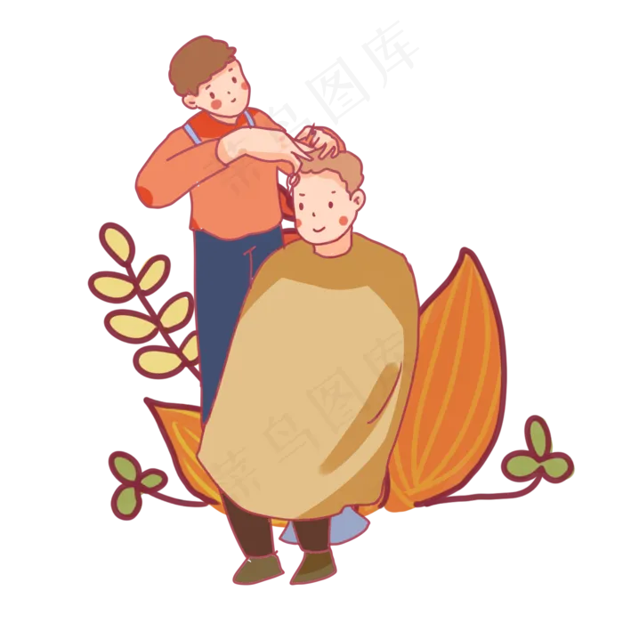 手绘卡通二月二龙抬头剪头发,免抠元素(2000X2000(DPI:300))psd模版下载