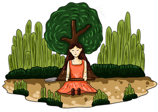 手绘卡通植树可爱人物