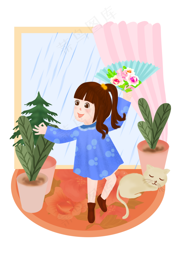 谷雨跳舞的小女孩(2000X3000(DPI:300))psd模版下载