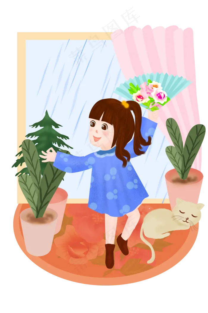 谷雨跳舞的小女孩(2000X3000(DPI:300))psd模版下载