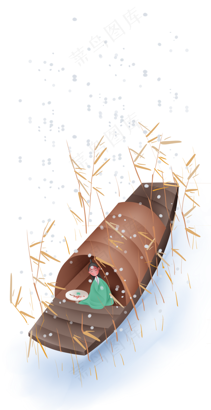 船里赏雪喝茶的古人(2000X3881(DPI:300))psd模版下载