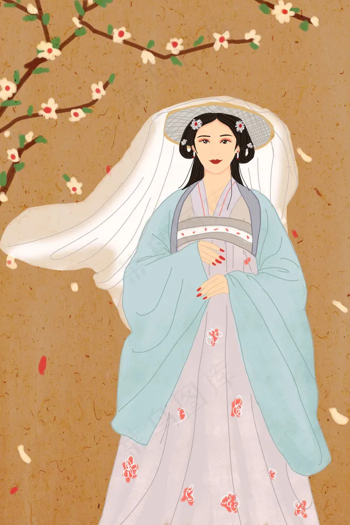 国潮中国风服饰之汉服古装女子青衣斗笠(3545X5315(DPI:300))psd模版下载