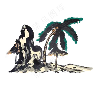 夏天新鲜椰子水墨手绘