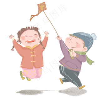 鼠年2020年孩童放风筝跳跃,免抠元素