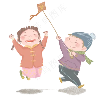 鼠年2020年孩童放风筝跳跃,免抠元素