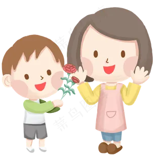 妇女节妈妈和孩子卡通手绘素材免,免抠元素