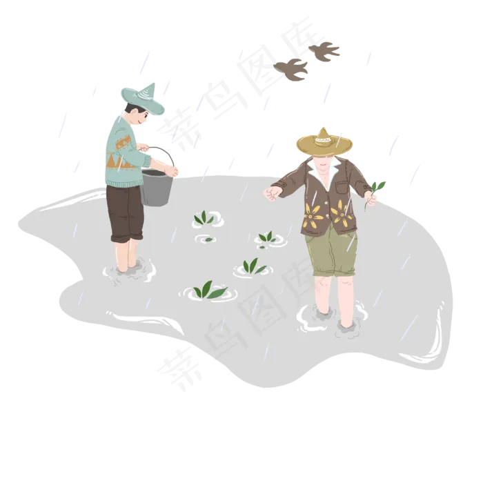 谷雨插秧的小男孩(3000X3000(DPI:300))psd模版下载